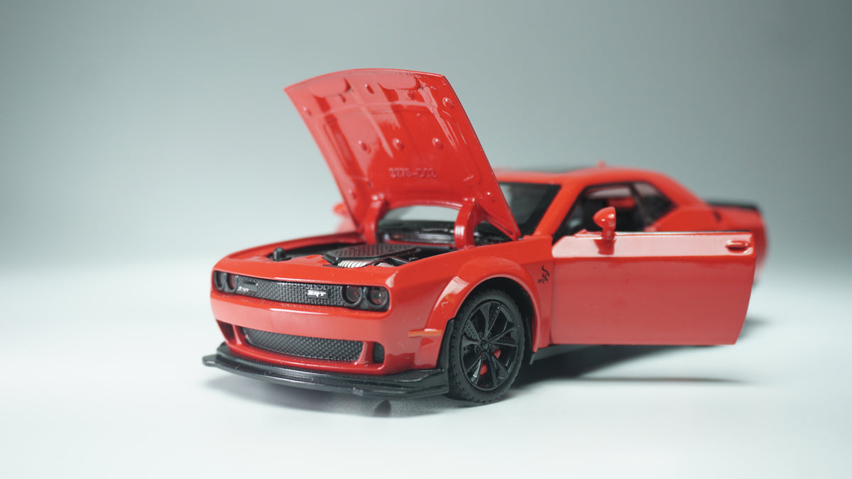 Dodge Challenger Red diecast model car, 1:32 scale