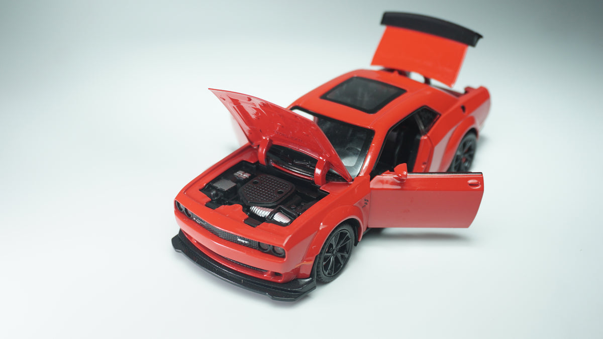Dodge Challenger Red diecast model car, 1:32 scale