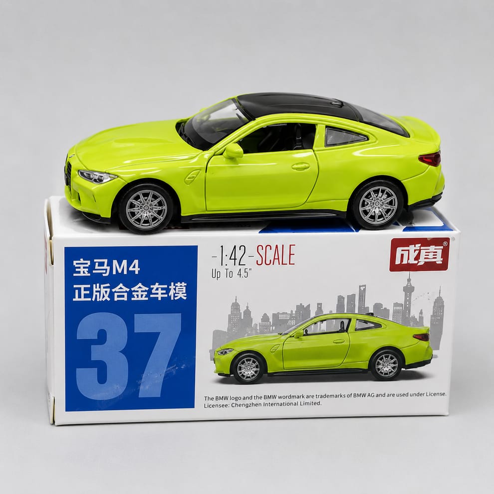BMW M4 Green diecast model car, 1:47 scale