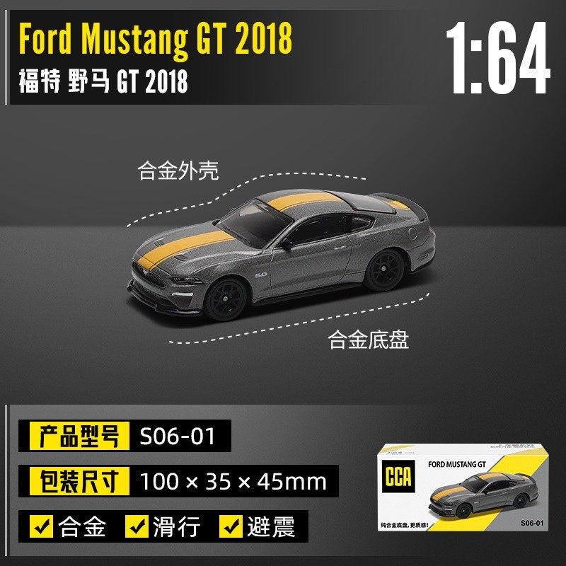 CCA Ford Mustang GT 2018 Grey diecast model car, 1/64 scale