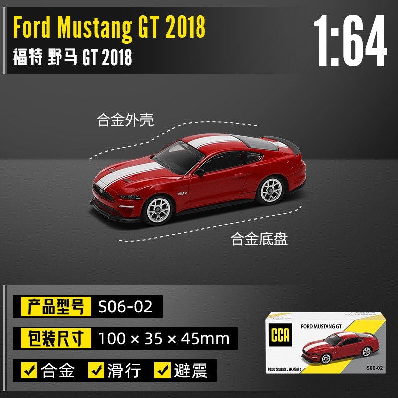 CCA Ford Mustang GT 2018 Red diecast model car, 1/64 scale