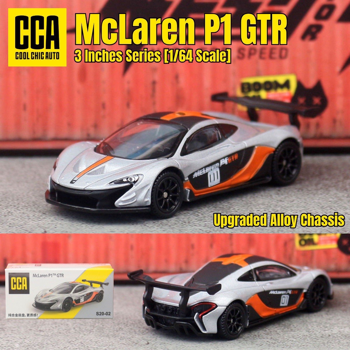 CCA McLaren P1 GTR Grey diecast model car, 1/64 scale