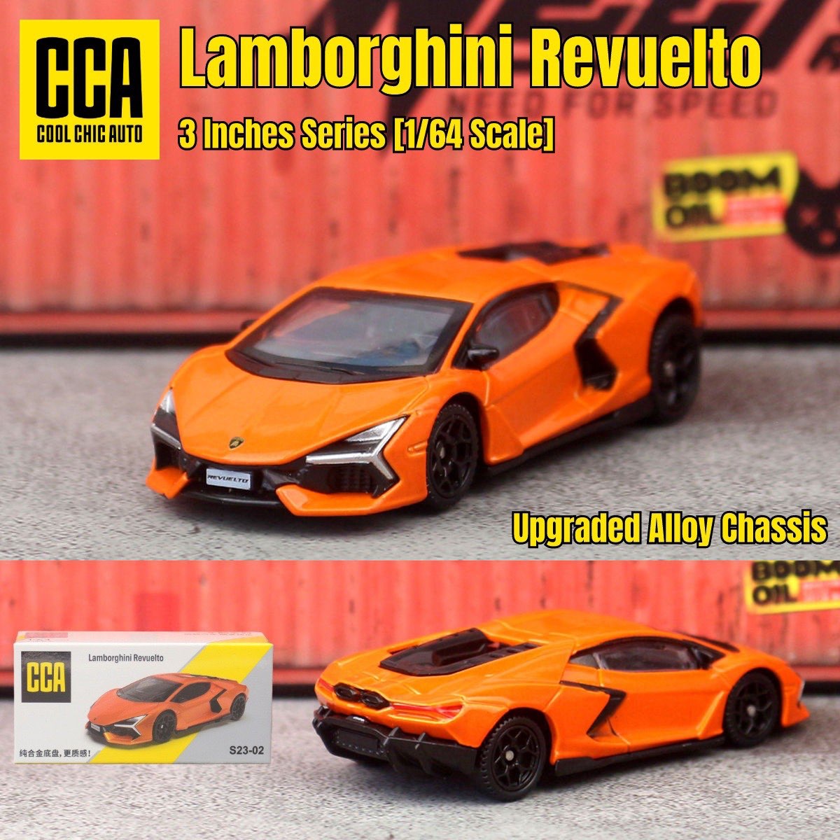 CCA Lamborghini Revuelto Orange diecast model car, 1/64 scale