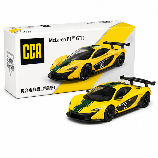 CCA McLaren P1 GTR Yellow diecast model car, 1/64 scale