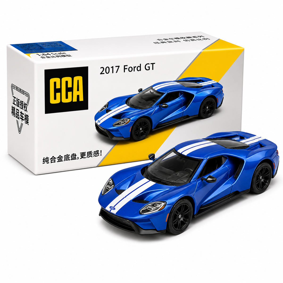 CCA Ford GT 2017 Blue diecast model car, 1/64 scale