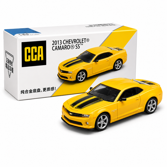 CCA Chevrolet Camaro SS Yellow diecast model car, 1/64 scale