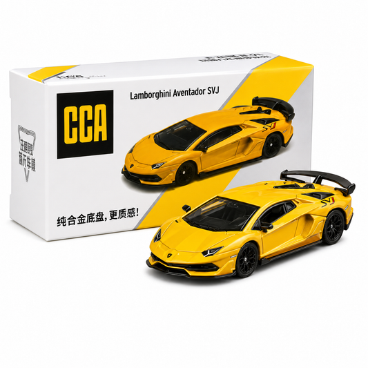 CCA Lamborghini Aventador SVJ Yellow diecast model car, 1/64 scale
