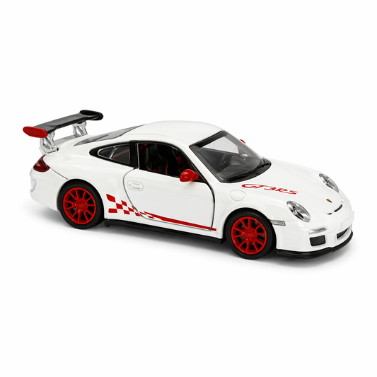 Kinsmart 2010 Porsche 911 GT3 RS white diecast model car, 1:36 scale