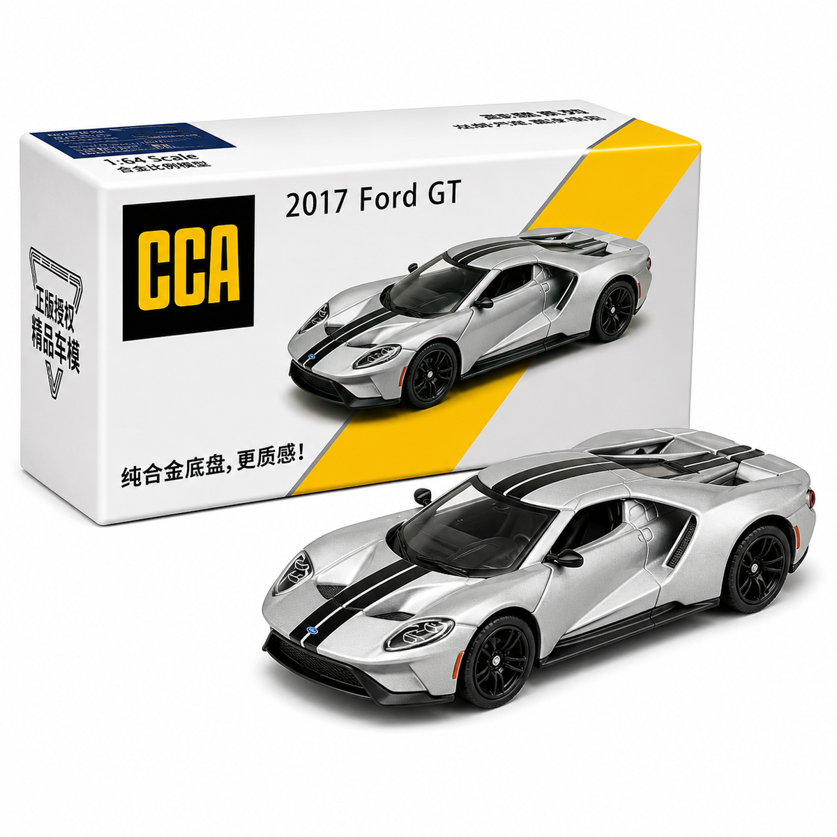 CCA Ford GT 2017 Silver diecast model car, 1/64 scale